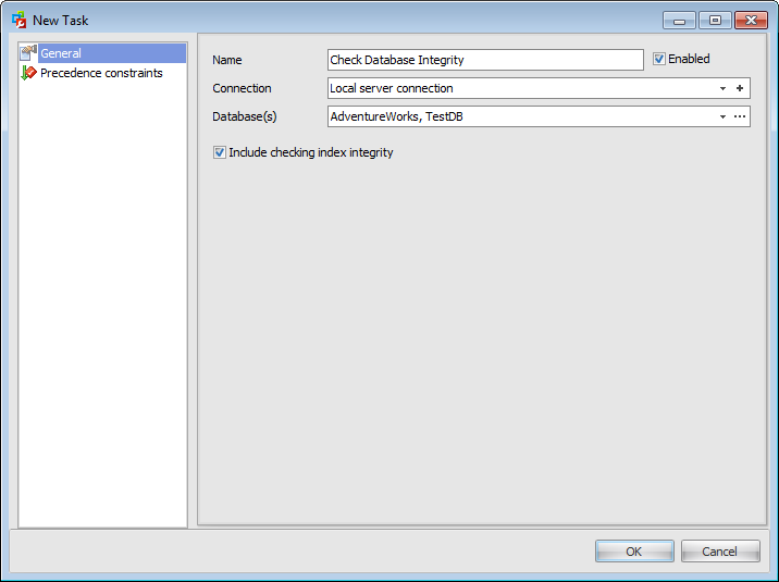 Maintenance plans - Maintenance Plan Editor - Managing tasks - Check database