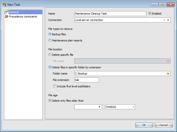 Maintenance plans - Maintenance Plan Editor - Managing tasks - Clean up maintenance log