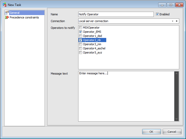 Maintenance plans - Maintenance Plan Editor - Managing tasks - Notify operator