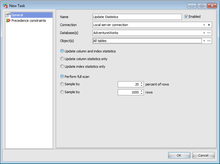 Maintenance plans - Maintenance Plan Editor - Managing tasks - Update statistics