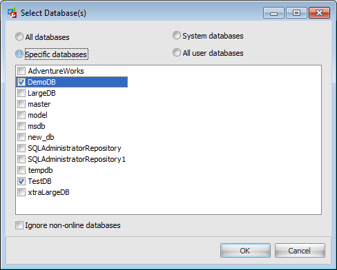 Maintenance plans - Maintenance Plan Editor - Select databases