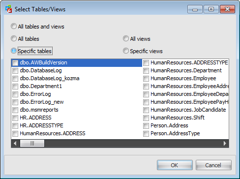 Maintenance plans - Maintenance Plan Editor - Select objects