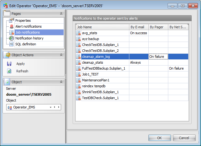 Operator Editor - Managing job notifications
