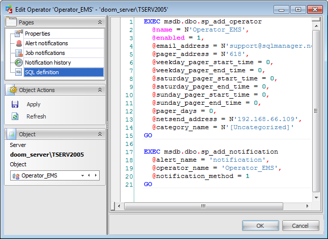 Operator Editor - Viewing SQL definition