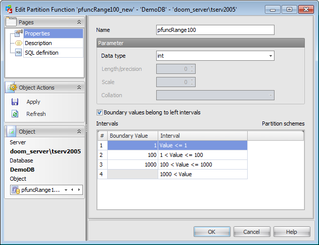 Partition Function Editor - Properties