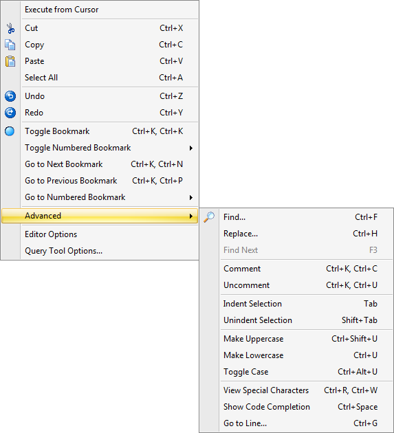 Query Editor - Context menu