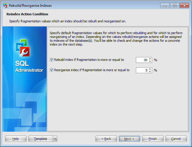 Rebuild_Reorganize Indexes Wizard - Setting reindex action condition