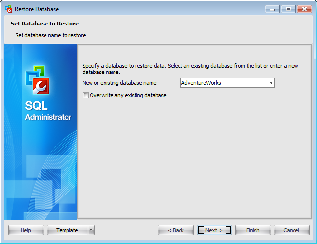 Restore Database Wizard - Setting database