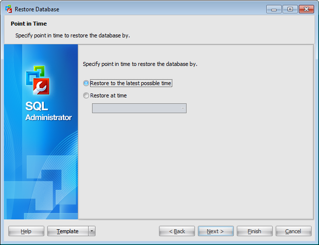 Restore Database Wizard - Specifying point in time