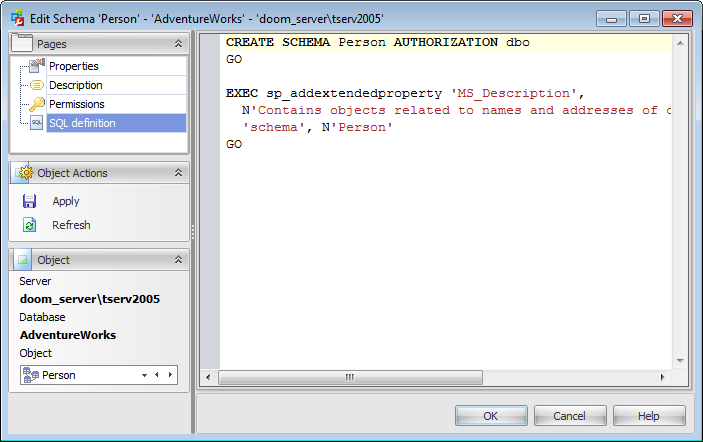 Schema Editor - SQL Definition