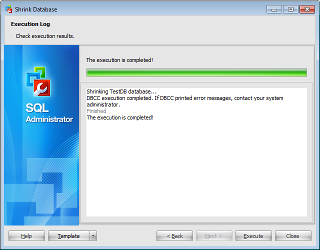 Shrink Database Wizard - Executing shrink database task