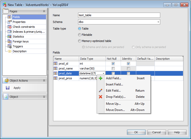 Table Editor - Fields