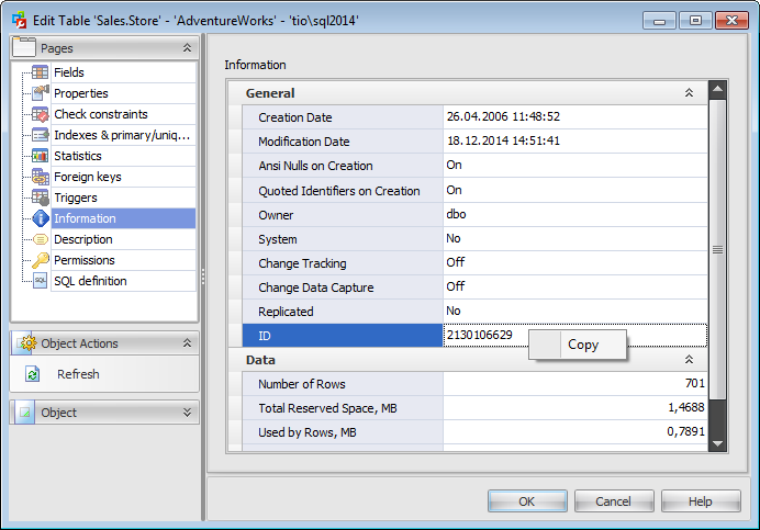 Table Editor - Information