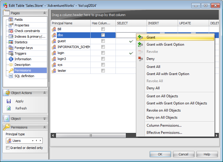 Table Editor - Permissions