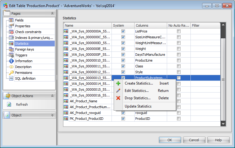 Table Editor - Statistics