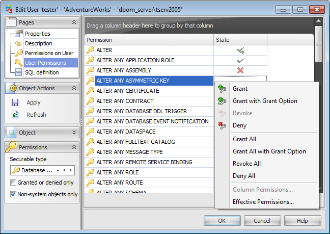 User Editor - Setting permissions