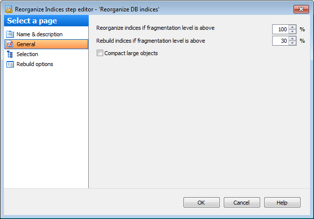 Editing Service task template - Reorganizing indices - General