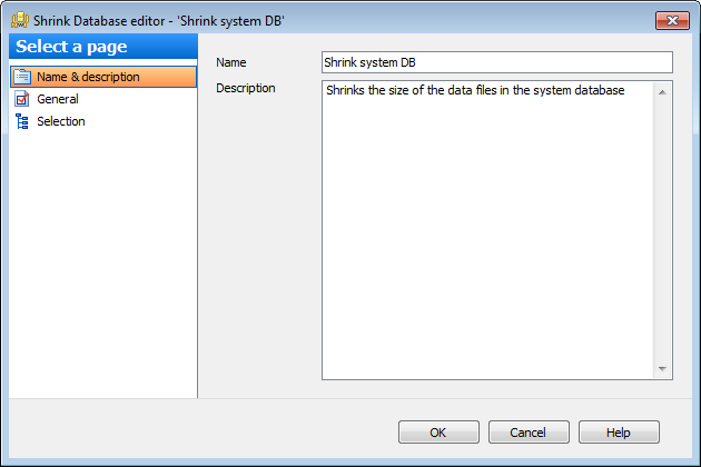 Editing Service task template - Shrink Database - Name