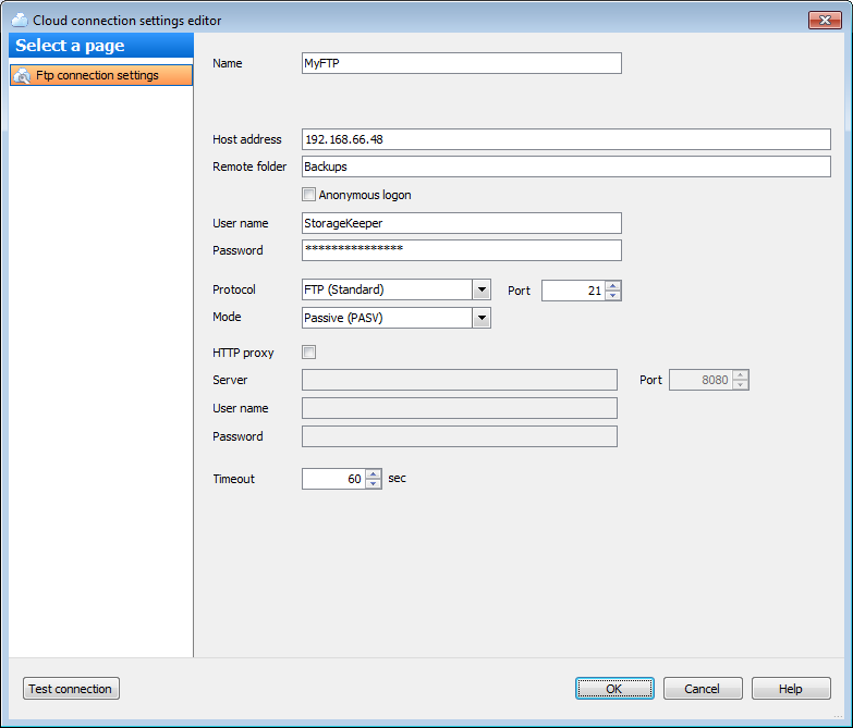 Options - Cloud connections - Editor - FTP