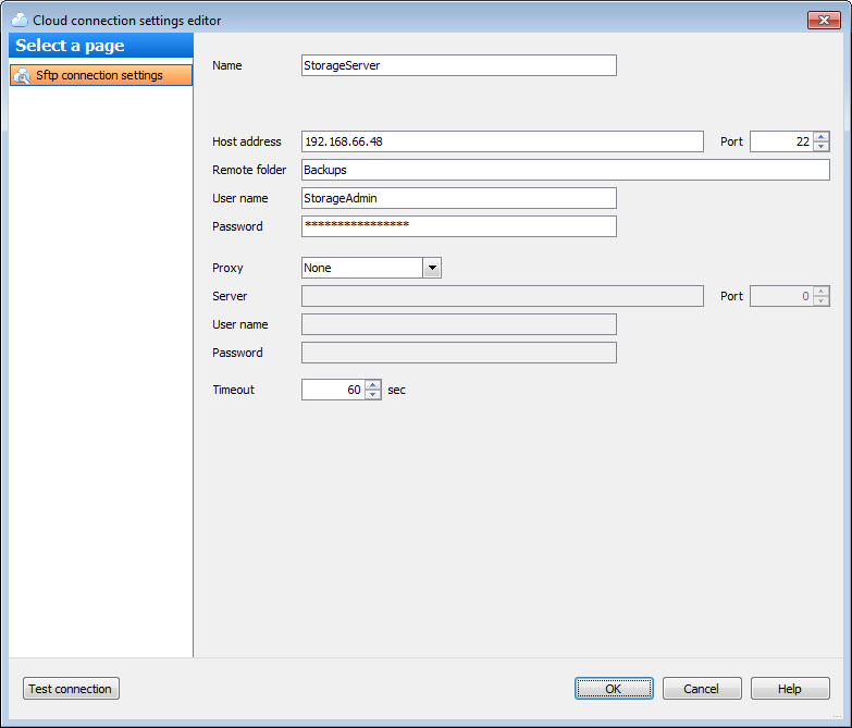 Options - Cloud connections - Editor - SFTP