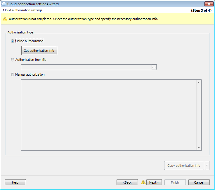 Options - Cloud connections - Wizard - Auth