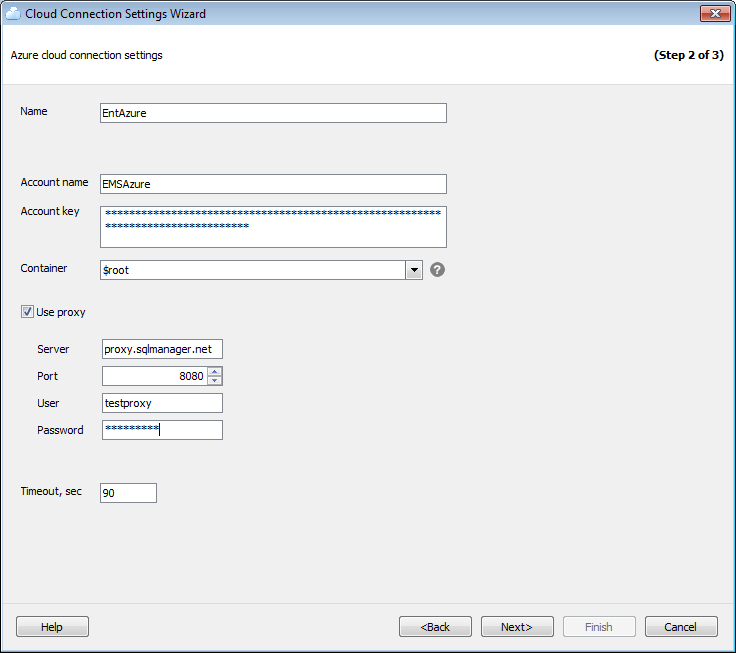 Options - Cloud connections - Wizard - Azure