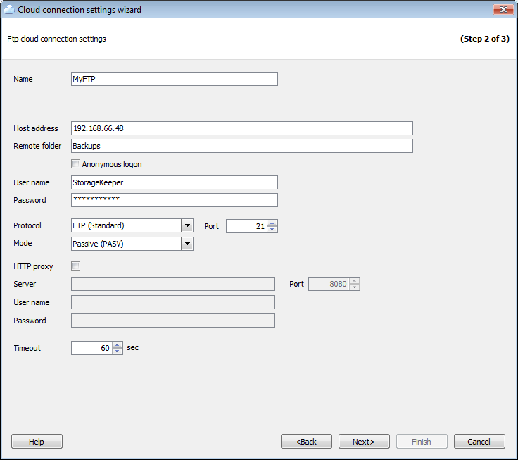 Options - Cloud connections - Wizard - FTP