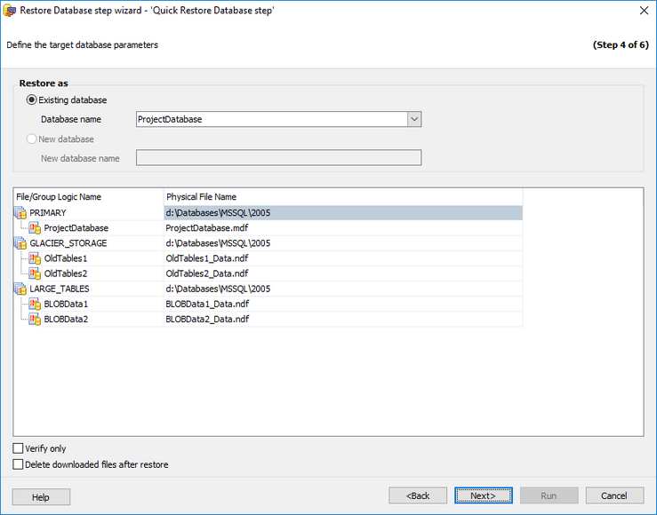 Restore Database Wizard - History - Specifying restore type