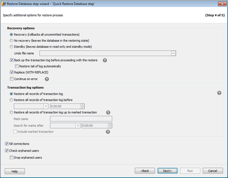 Restore Database Wizard_history_Specify other restore settings