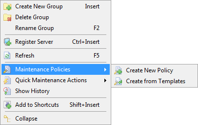 Servers Management - Popup menu - Group
