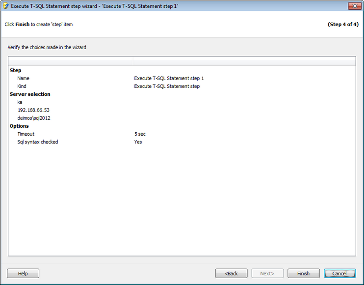 Service tasks - Execute T-SQL statement - Executing T-SQL statement