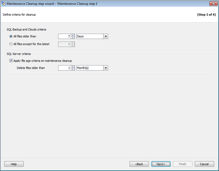 Service tasks - Maintenance cleanup - Defining cleanup criteria