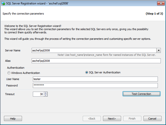 Setting connection parameters