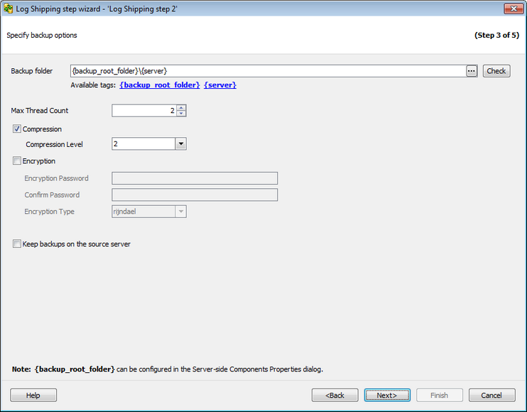 Transaction Log_Specify backup options