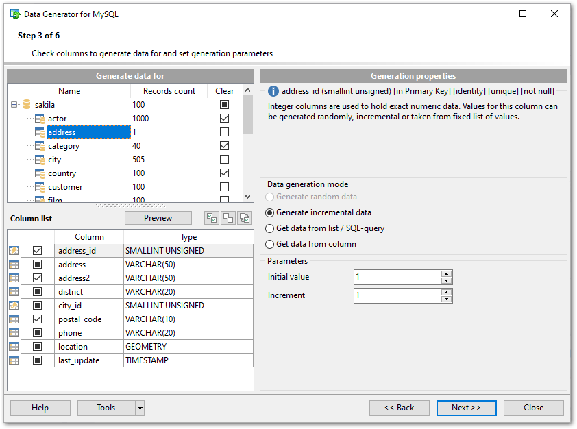 Step 3 - Specifying generation parameters