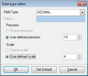 Step 4 - Setting options - Global type mapping - Data type editor