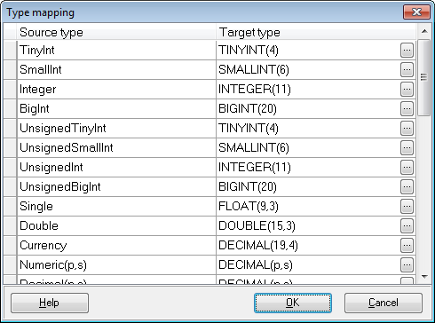 Step 4 - Setting options - Global type mapping