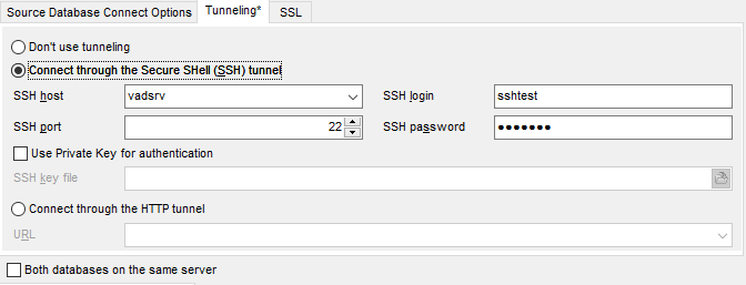 Managing Projects - Setting DB options - Tunneling