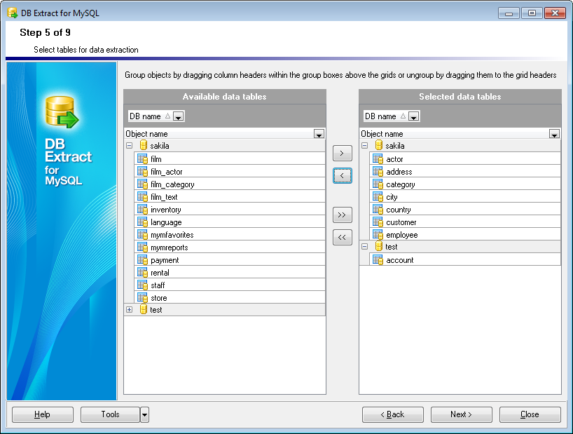 hs2111 - Step5 - Selecting tables for data extraction