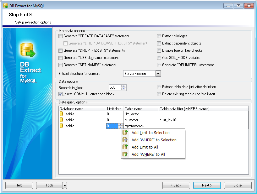 hs2113 - Step6 - Setting up extraction options