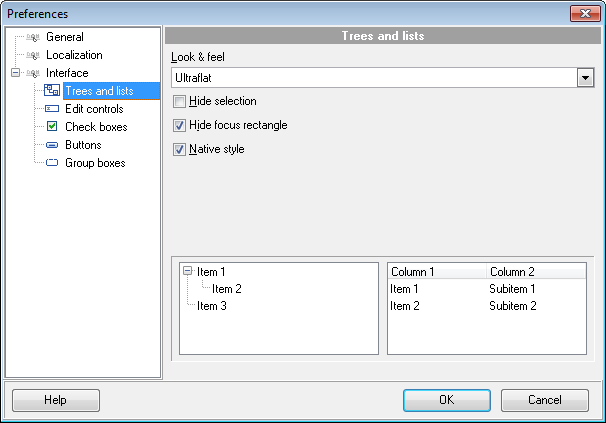 Preferences - Interface - Trees and lists