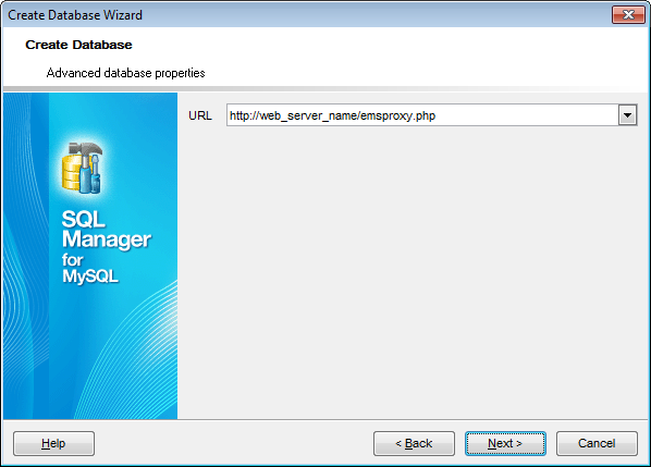 Create Database Wizard - Setting connection properties - HTTP