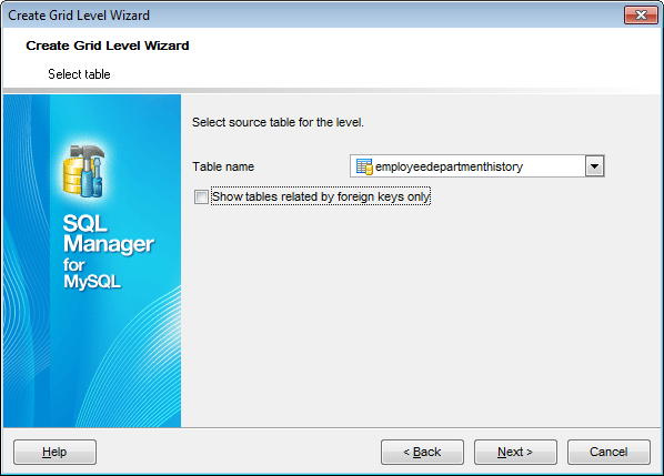 Create Grid Level - Defining source for detail level - Table