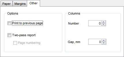 Create Report - Specifying other page settings