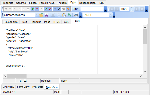 Data View - BLOB View - JSON