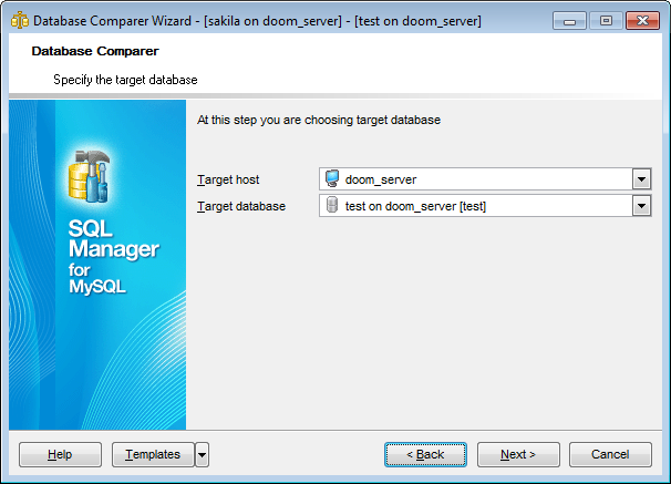 Database Comparer Wizard - Specify the target database