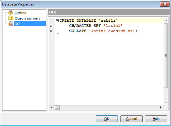 Database Properties - DDL