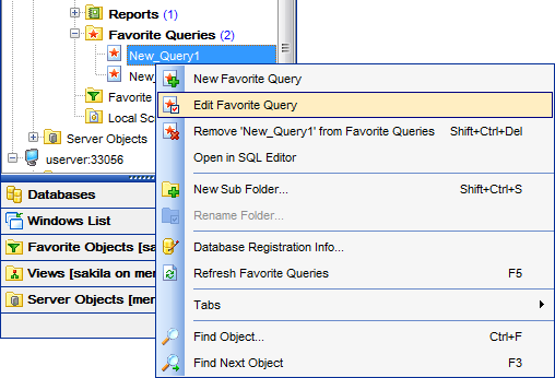 DB Explorer - Managing Favorite queries