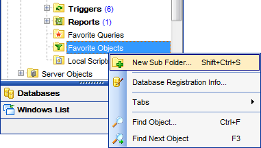 DB Explorer - Managing projects - New Subfolder