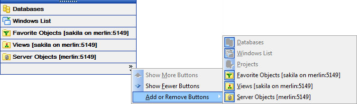 DB Explorer - Using tabs - Add or remove buttons